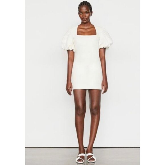 NWOT Frame Frame Nina bone lamb leather puff sleeve Dress size M
